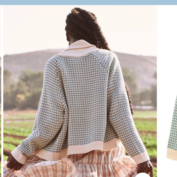 THE GREAT. the minicheck lodge cardigan in morning sky 0 XS - Picture 4 of 10
